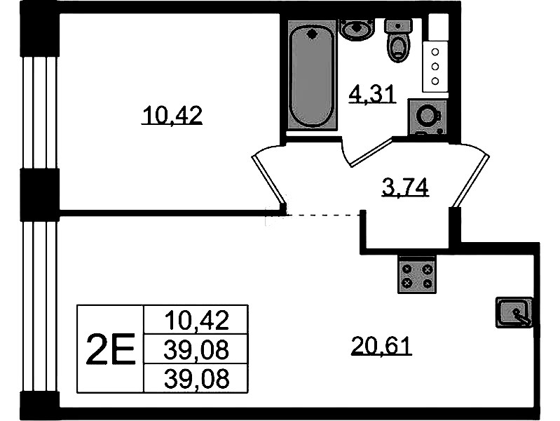 1-комнатная квартира 39.08 м², 2/5 эт., ЖК «Plus Пулковский»